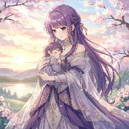 Japanese Anime Picture Girl,  Purple Long Hair ,purple eyes, elegant,motherly,kindness personality