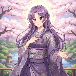 Japanese Anime Picture Girl,  Purple Long Hair ,purple eyes, elegant,motherly,kindness personality