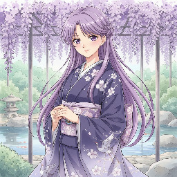 Japanese Anime Picture Girl,  Purple Long Hair ,purple eyes, elegant,motherly,kindness personality